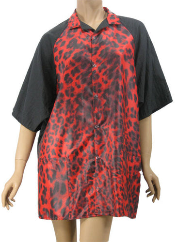Red Leopard Unisex Stylist Hair Salon Groomer Shirt Medium