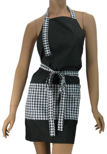 Cosmetology Apron Black With Houndstooth Trim